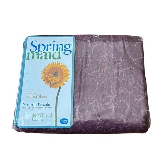 VTG Springmaid King Fitted Sheet Purple Marble Print 180 TC No Iron Percale NEW - Picture 1 of 5